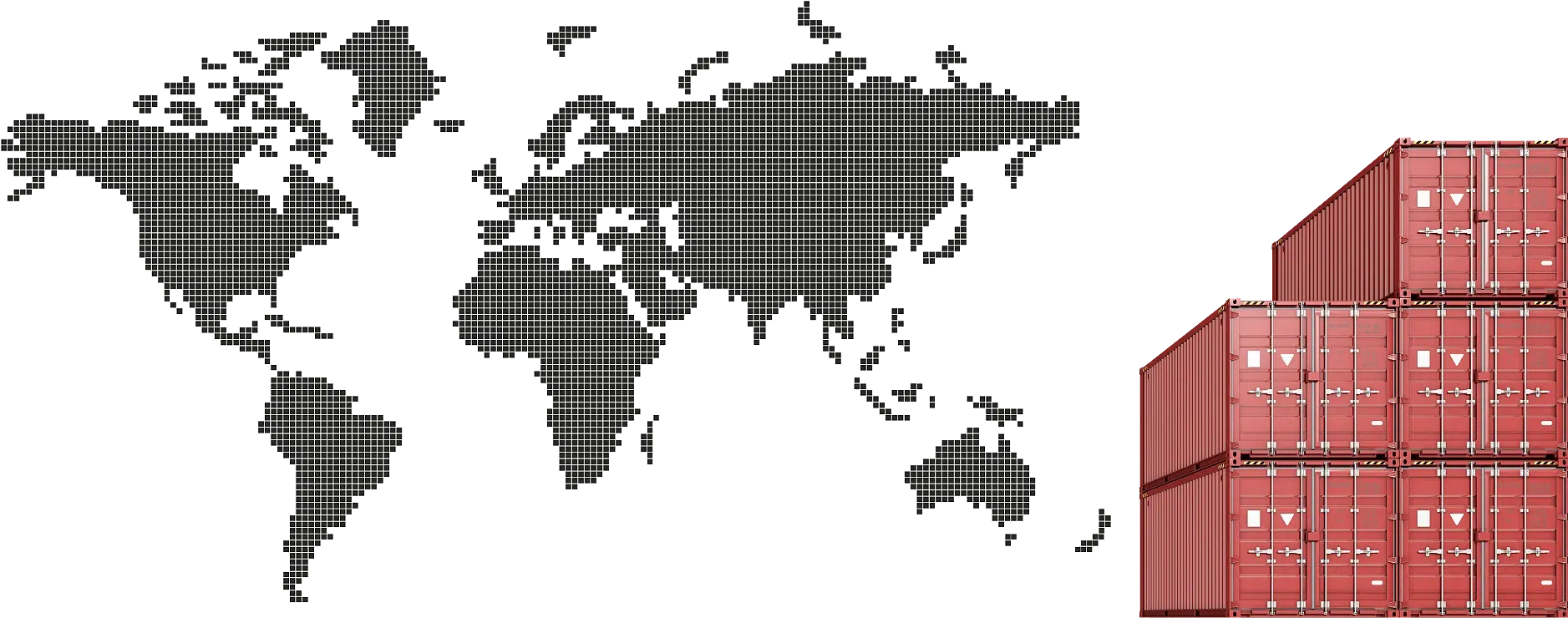 Carte du monde avec conteneurs rouges